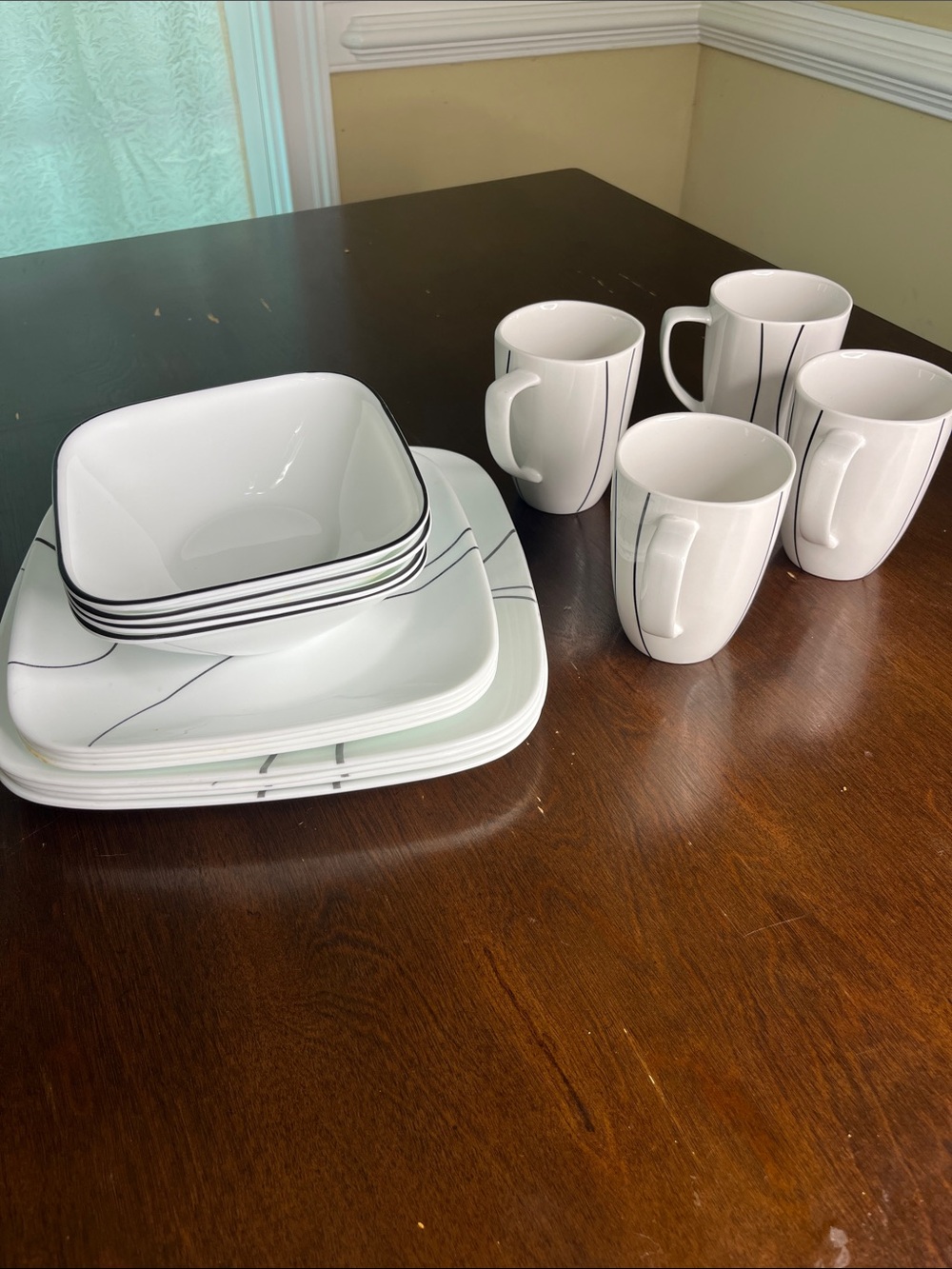 Corelle White Dinnerware Set with Black Line Detail - 12-Piece